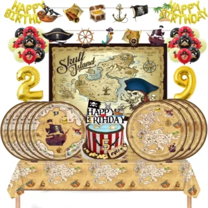 pirate theme birthday decoration tableware cups plates napkin balloon straws tablecloth pirates backdrop birthday party supplie