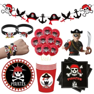 pirate party napkins plates cups tablecloths banner pirate skull balloon kids caribbean pirate themed birthday party decoration