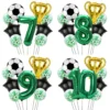 9pcs Football Birthday Party Decoration Set Football Balloons and 32 inch Green Number Balloons Football Party Supplies