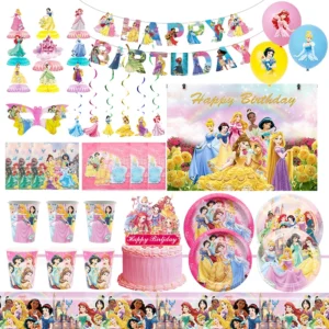 disney princess birthday decoration tableware paper cups plates balloons tablecloth backdrop banner party supplies for baby kids