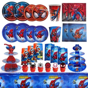spiderman birthday decoration tablecloth paper cups plates backdrop tableware backdrop banner balloons baby kids party supplies