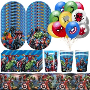 avengers birthday decoration tableware set cups plate napkin tablecloth marvel superhero theme party supplies banner balloon set