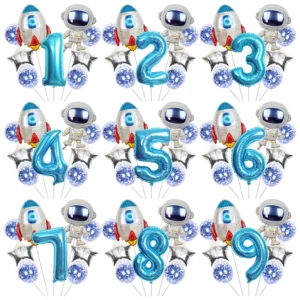 rocket astronaut foil balloons 32inch blue number star sequin balloon outer space theme kids birthday party decorations globos