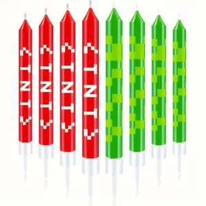 12/24pcs green pixel cake candle decoration red tnt theme green wishing candle kids birthday party cake candle decorations gift