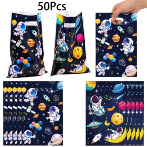 50pcs cartoon astronaut rocket opp gift packing bag outer space theme candy cake bag for kids birthday baby shower party decor