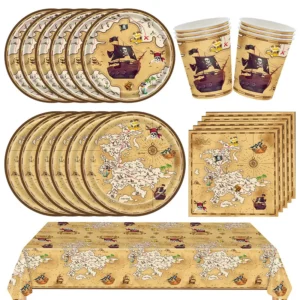 pirate birthday decoration tableware tablecloth cup plate backdrop pirate theme birthday supplies candy box bracelet balloon set