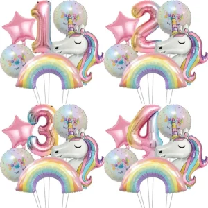rainbow unicorn aluminum balloon 32inch gradient number balloon unicorn party supplies unicorn party decoration baby shower
