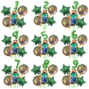 cartoon minecrafte balloon new my world pixel green number 0 9 aluminum film aerial balloon children's birthday party decoration